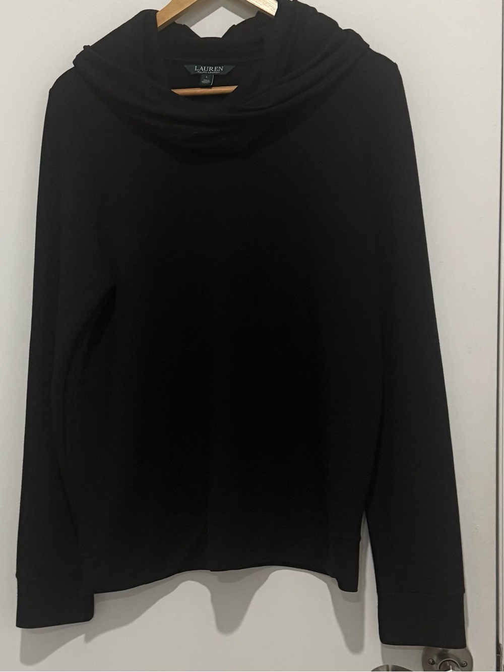 Lauren Ralph Lauren Black Cowl Neck Pullover Top Long Sleeve Stretch Size L
